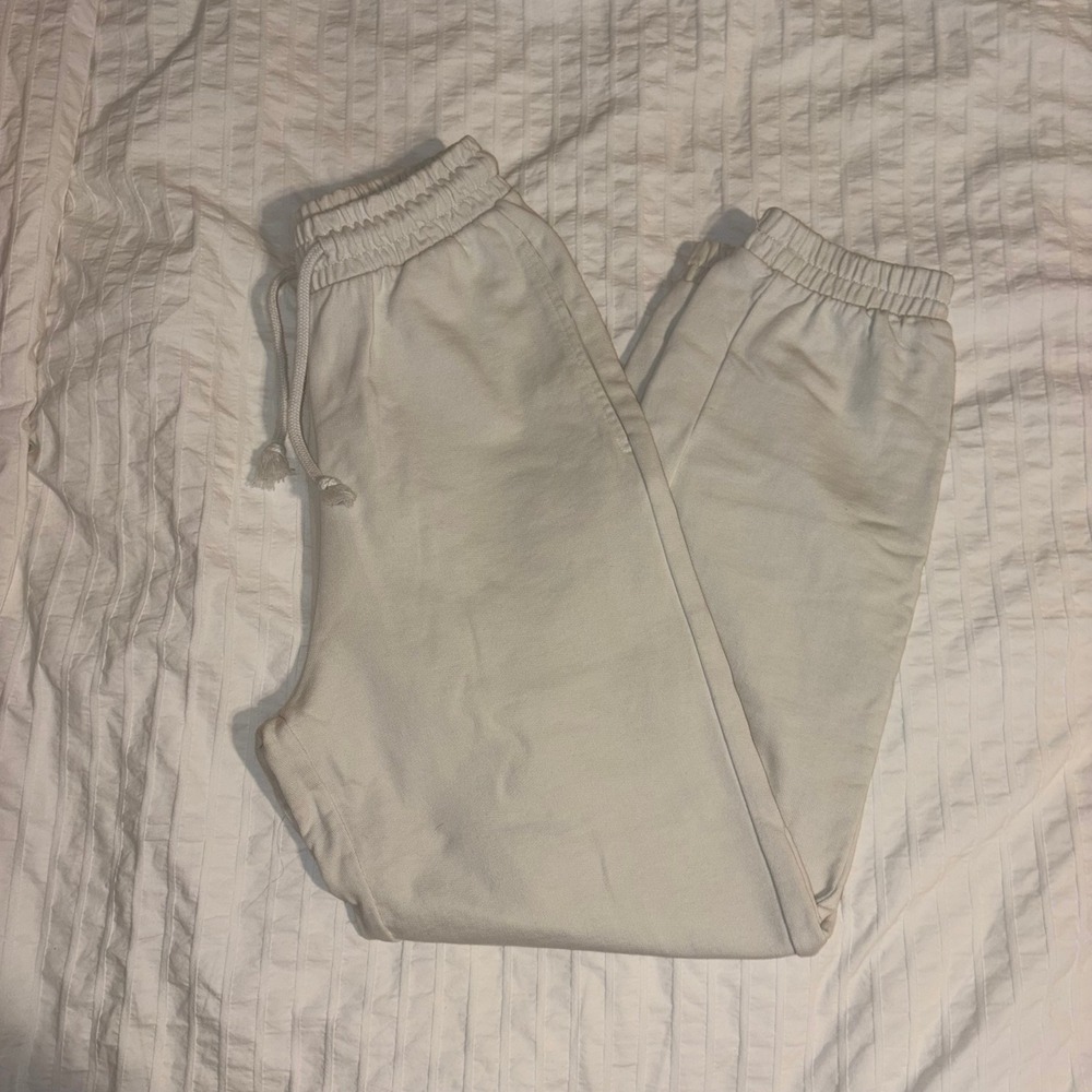 Zara Sweatpants Womens Small Off-White Cotton Joggers Relaxed High Rise Basics